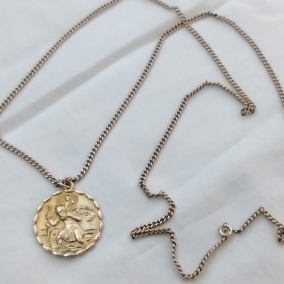 Vintage 12k GF St Christopher Medallion DEDICATED Necklace  28" Chain by GRENCI - Picture 4 of 7